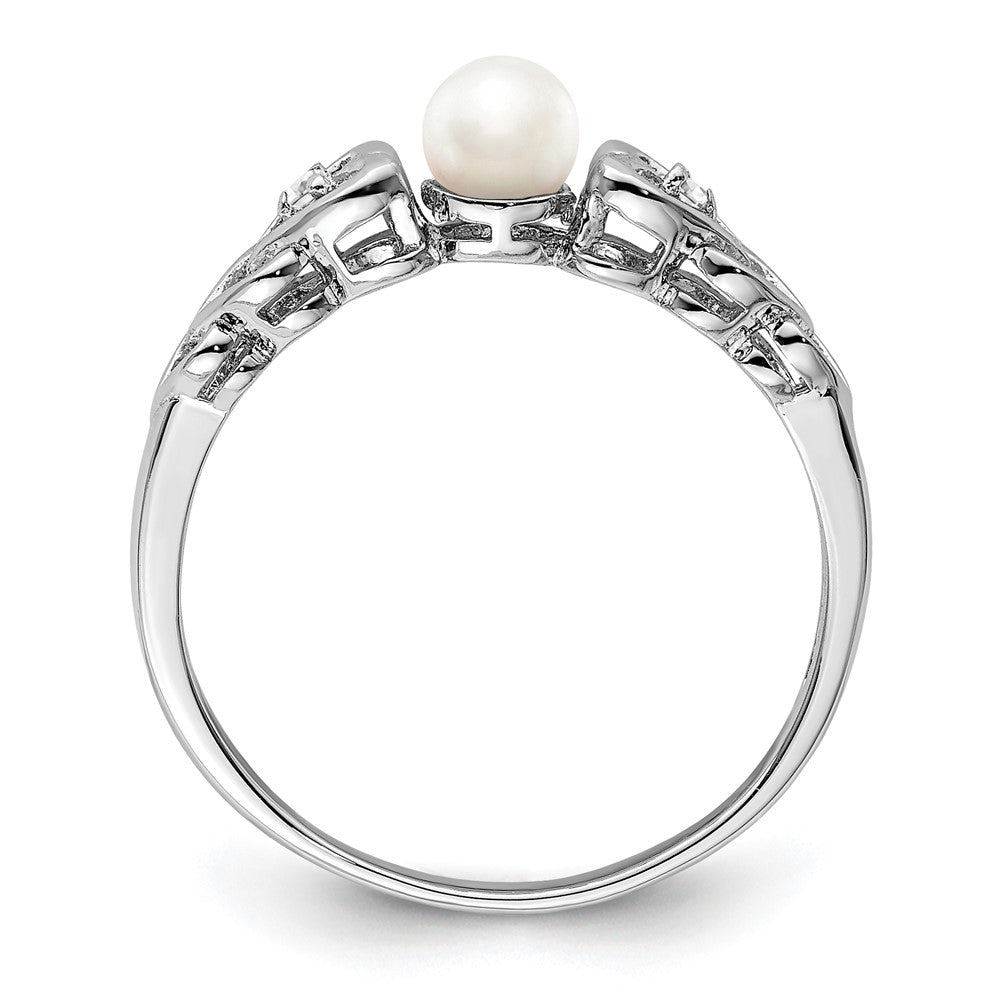 Sterlingsilber Rhodiniert Fw Zuchtperle & Diamant. Ring