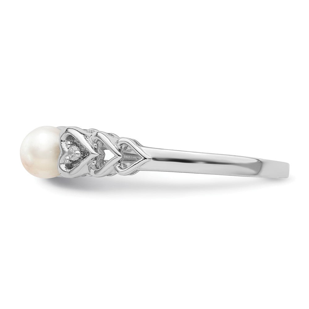 Sterlingsilber Rhodiniert Fw Zuchtperle & Diamant. Ring