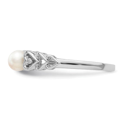 Sterlingsilber Rhodiniert Fw Zuchtperle & Diamant. Ring
