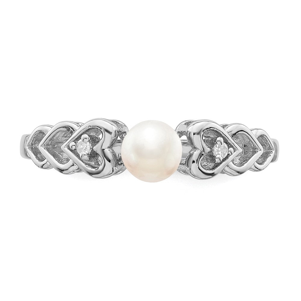 Sterlingsilber Rhodiniert Fw Zuchtperle & Diamant. Ring