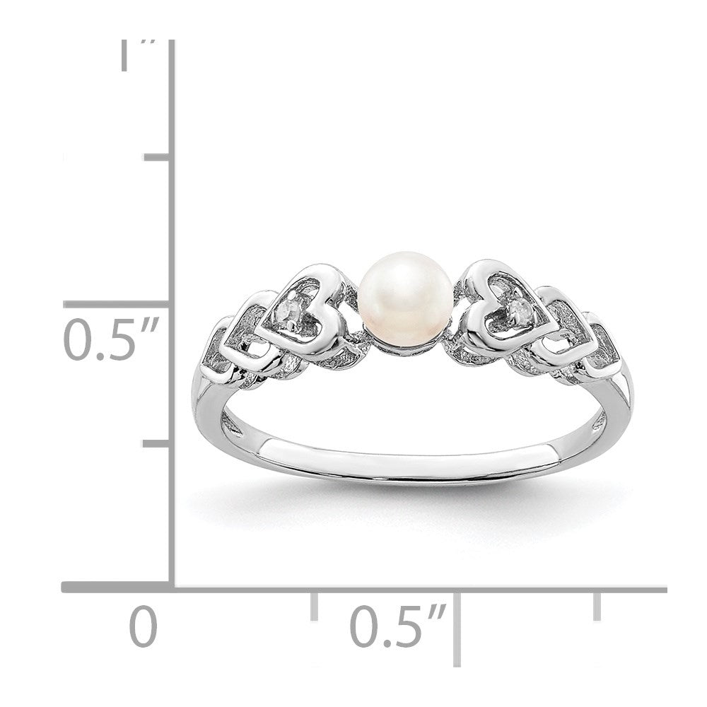 Sterlingsilber Rhodiniert Fw Zuchtperle & Diamant. Ring