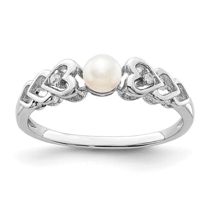 Sterlingsilber Rhodiniert Fw Zuchtperle & Diamant. Ring
