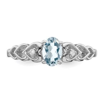 Sterlingsilber Rhodiniert Aquamarin & Diamant. Ring