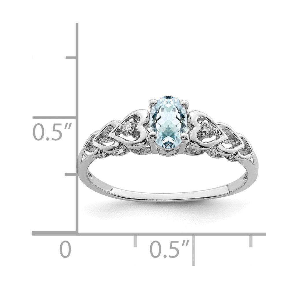 Sterlingsilber Rhodiniert Aquamarin & Diamant. Ring