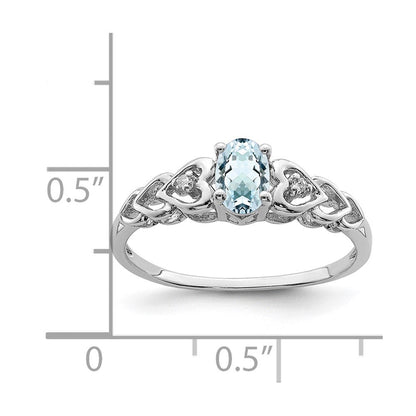 Sterlingsilber Rhodiniert Aquamarin & Diamant. Ring