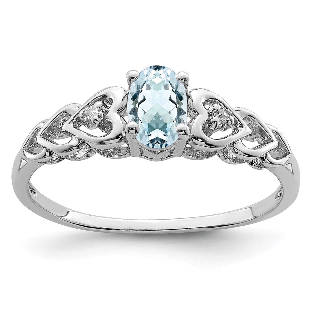 Sterlingsilber Rhodiniert Aquamarin & Diamant. Ring