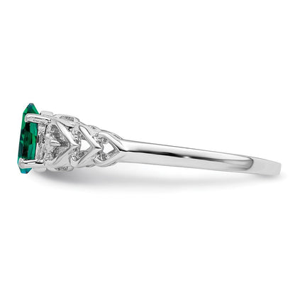 Sterlingsilber Rhodiniert Erzeugt Smaragd & Diamant. Ring