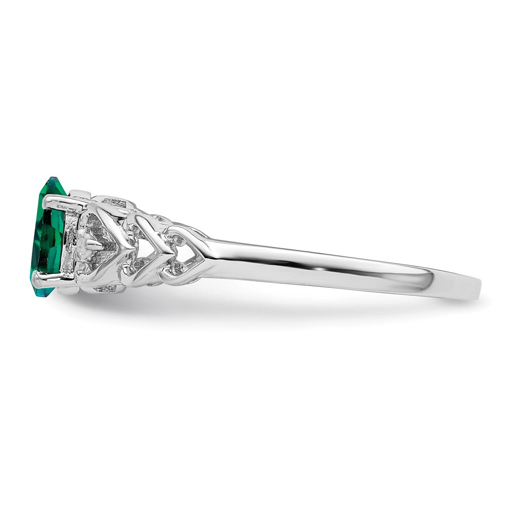 Sterlingsilber Rhodiniert Erzeugt Smaragd & Diamant. Ring