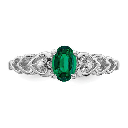 Sterlingsilber Rhodiniert Erzeugt Smaragd & Diamant. Ring