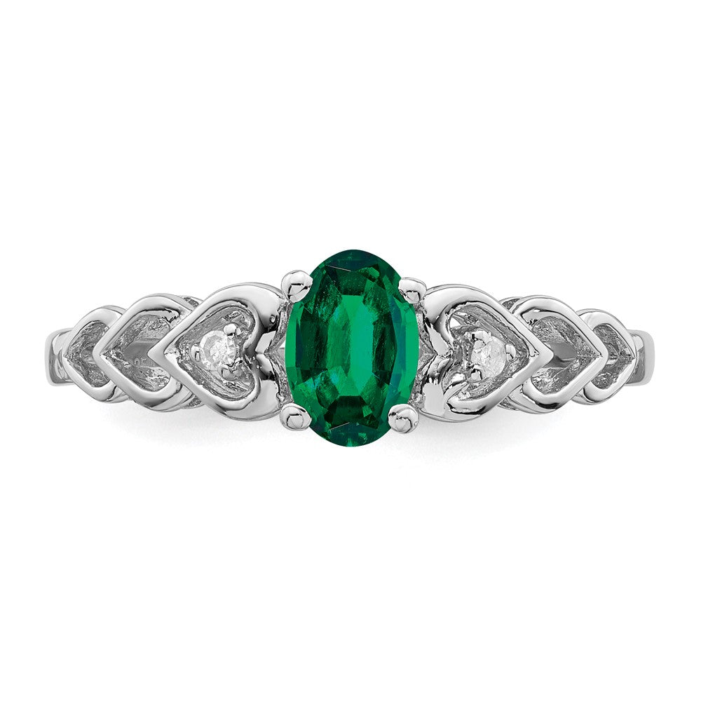 Sterlingsilber Rhodiniert Erzeugt Smaragd & Diamant. Ring