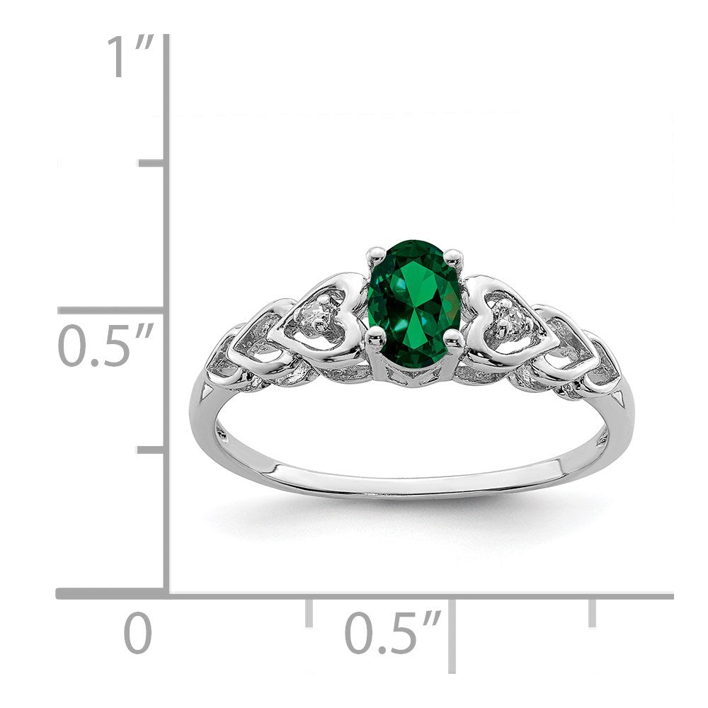 Sterlingsilber Rhodiniert Erzeugt Smaragd & Diamant. Ring