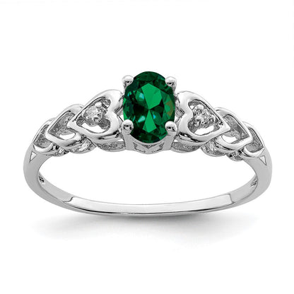 Sterlingsilber Rhodiniert Erzeugt Smaragd & Diamant. Ring