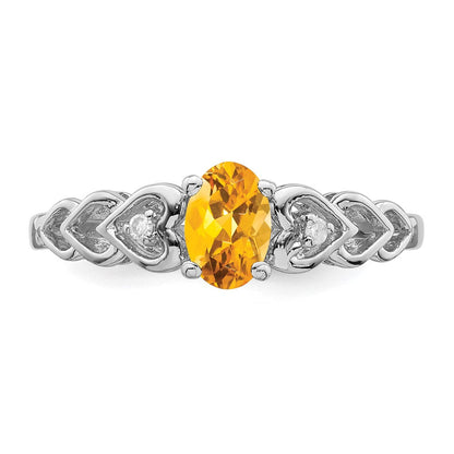 Sterlingsilber Rhodiniert Citrin & Diamant. Ring