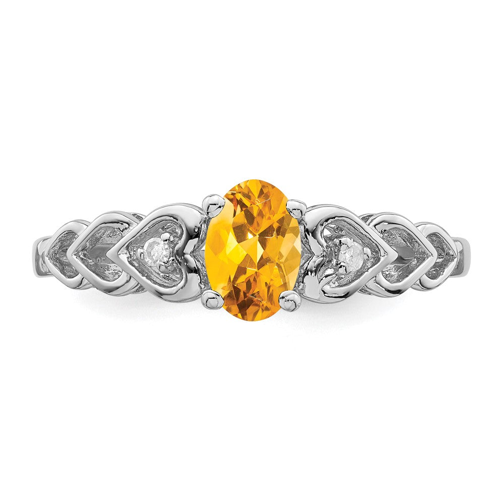 Sterlingsilber Rhodiniert Citrin & Diamant. Ring