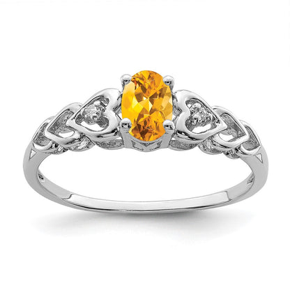 Sterlingsilber Rhodiniert Citrin & Diamant. Ring