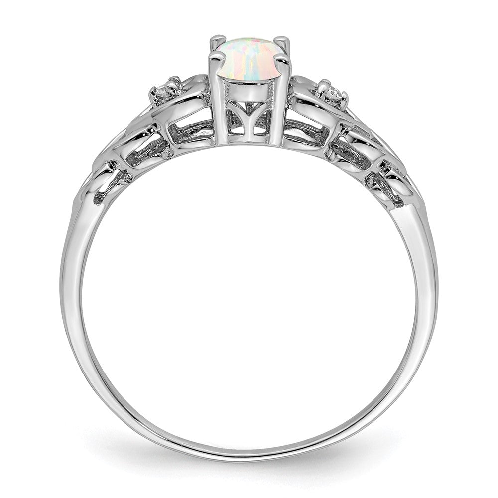 Sterlingsilber Rhodiniert Erzeugt Opal & Diamant. Ring