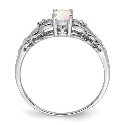 Sterlingsilber Rhodiniert Erzeugt Opal & Diamant. Ring