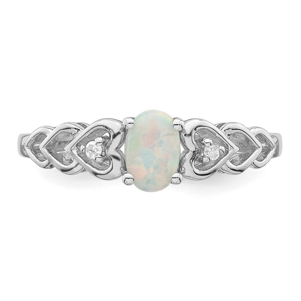 Sterlingsilber Rhodiniert Erzeugt Opal & Diamant. Ring
