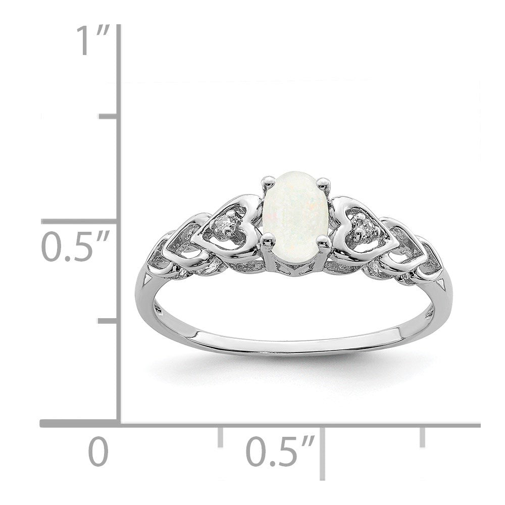 Sterlingsilber Rhodiniert Erzeugt Opal & Diamant. Ring