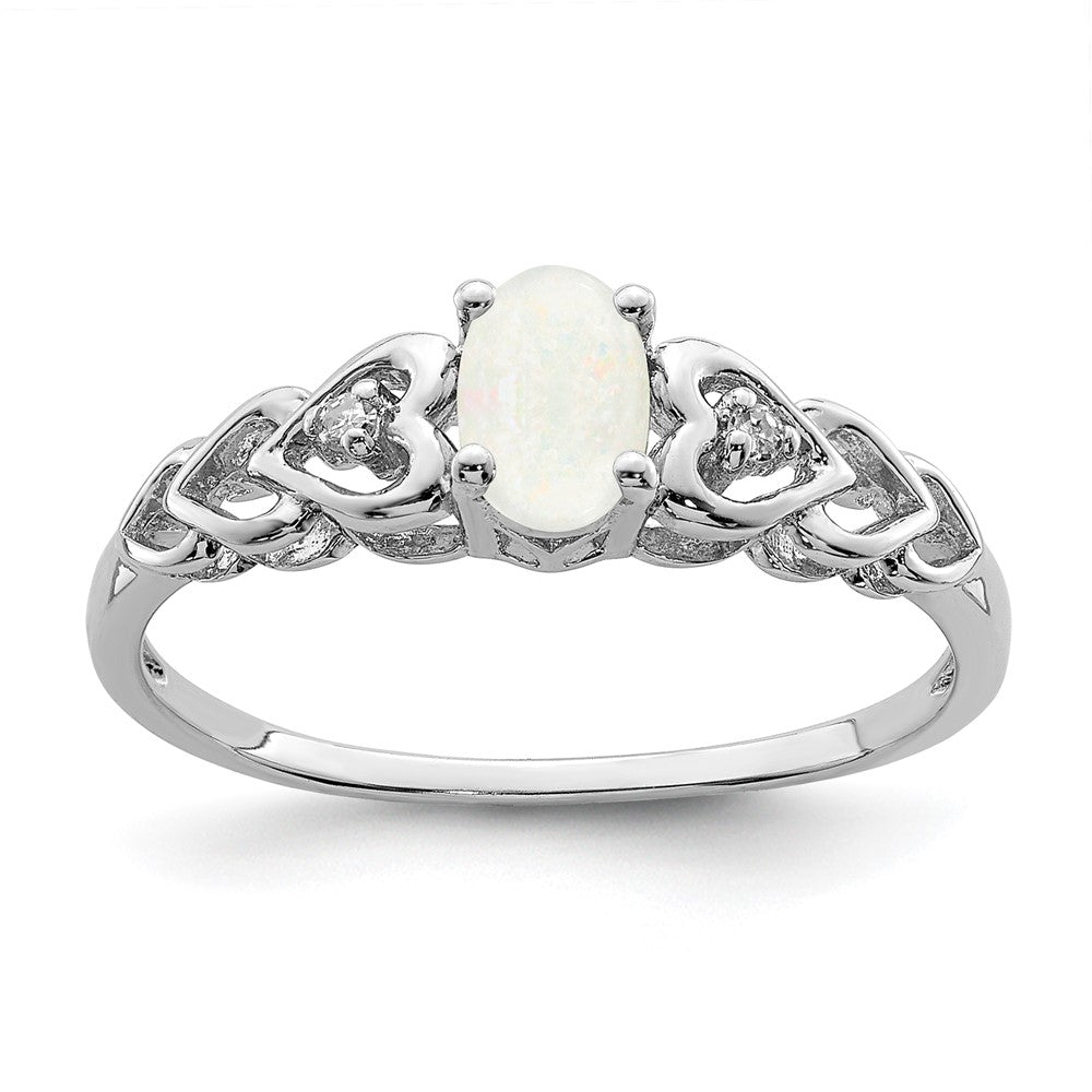 Sterlingsilber Rhodiniert Erzeugt Opal & Diamant. Ring