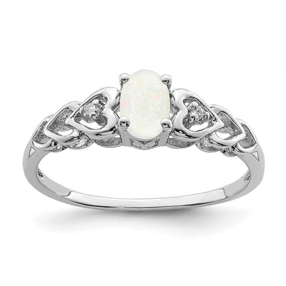 Sterlingsilber Rhodiniert Erzeugt Opal & Diamant. Ring