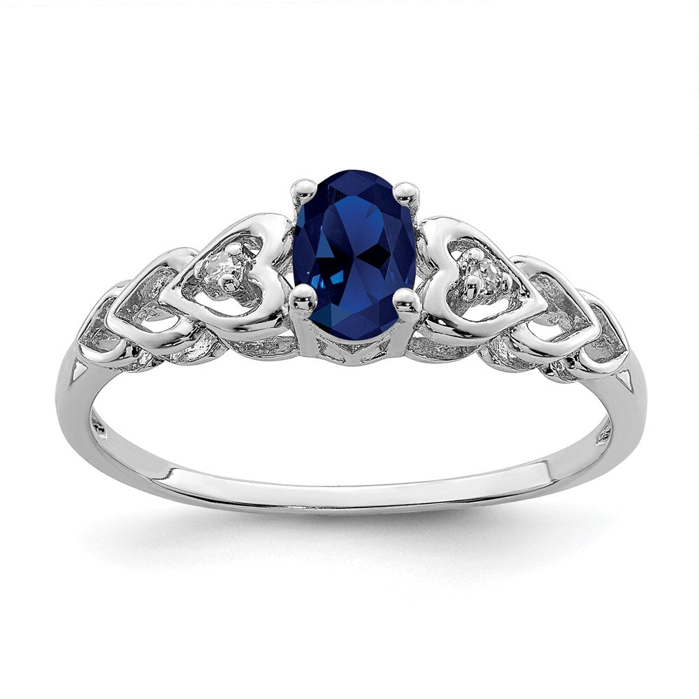 Sterlingsilber Rhodiniert Erzeugt Saphir & Diamant. Ring