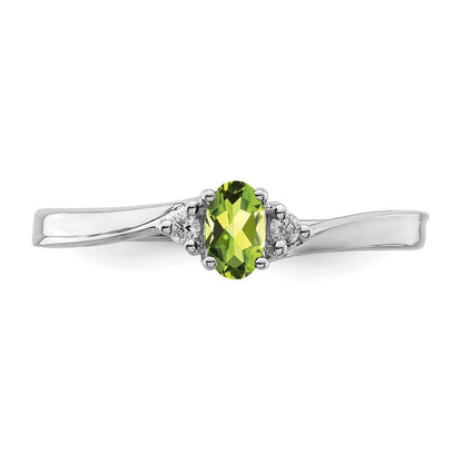 Sterlingsilber Rhodiniert Peridot & Diamant Geburtsstein Ring
