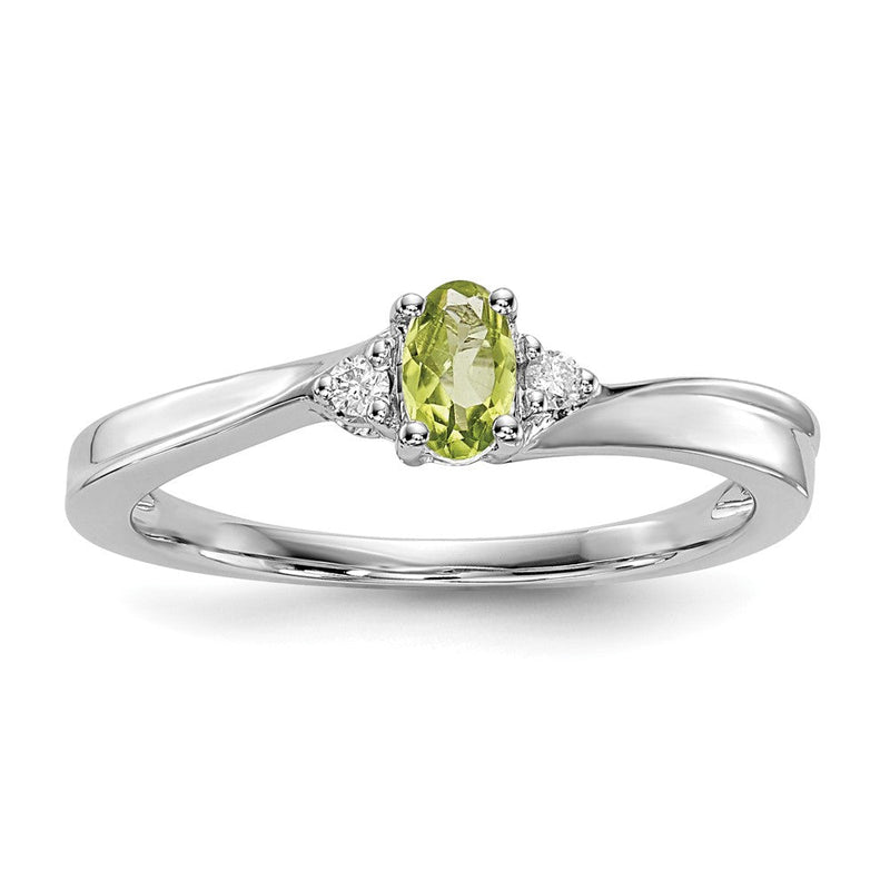 Sterlingsilber Rhodiniert Peridot & Diamant Geburtsstein Ring