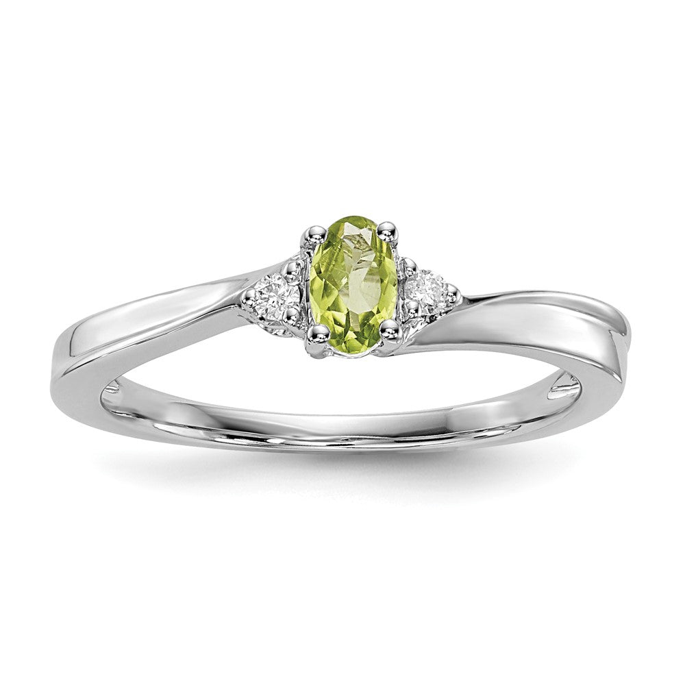 Sterlingsilber Rhodiniert Peridot & Diamant Geburtsstein Ring