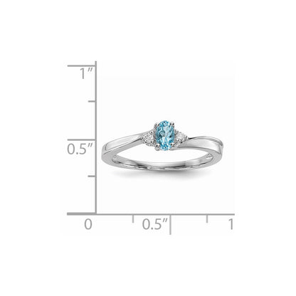 Sterlingsilber Rhodiniert Blautopas /diamond Geburtsstein Ring