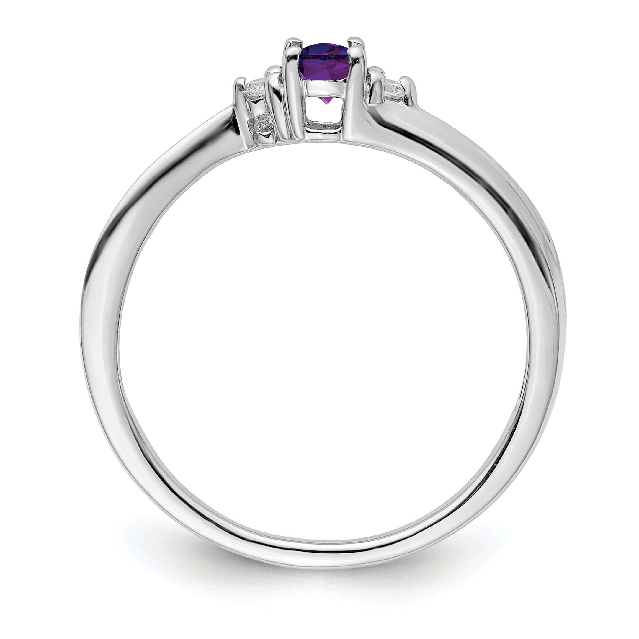 Sterlingsilber Rhodiniert Amethyst/diamond Geburtsstein Ring