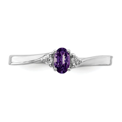 Sterlingsilber Rhodiniert Amethyst/diamond Geburtsstein Ring