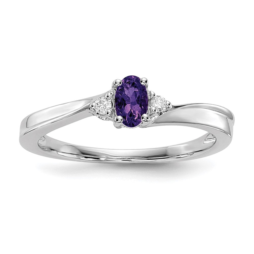 Sterlingsilber Rhodiniert Amethyst/diamond Geburtsstein Ring
