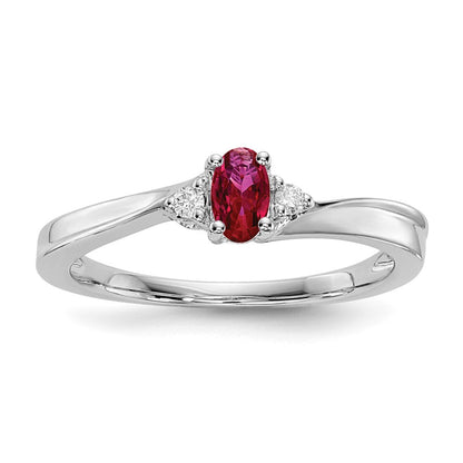 Sterlingsilber Rhodiniert Erzeugt Rubin/diamond Geburtsstein Ring