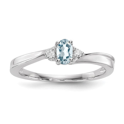 Sterlingsilber Rhodiniert Aquamarin/diamond Geburtsstein Ring