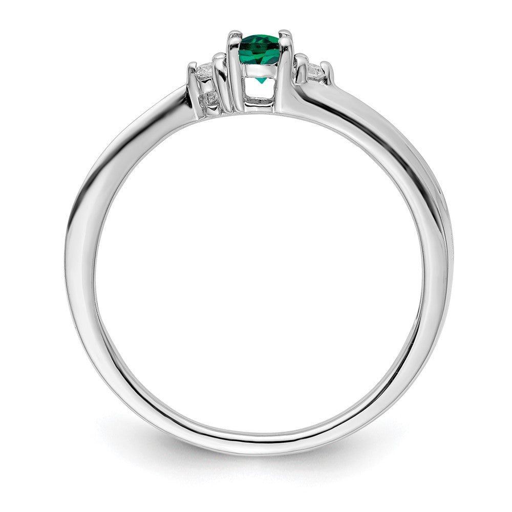 Sterlingsilber Rhodiniert Erzeugt Smaragd/diamond Geburtsstein Ring