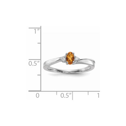 Sterlingsilber Rhodiniert Citrin & Diamant Geburtsstein Ring