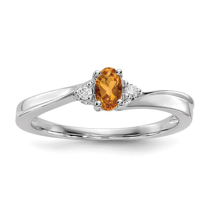 Sterlingsilber Rhodiniert Citrin & Diamant Geburtsstein Ring