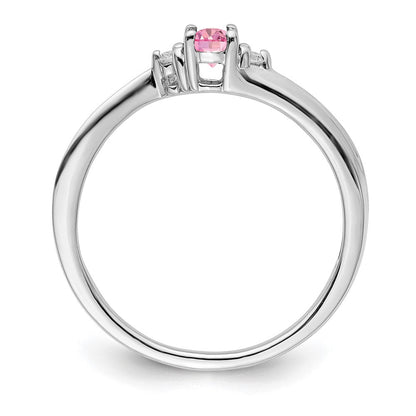 Sterlingsilber Rhodiniert Rosa Zirkonia & Diamant Geburtsstein Ring