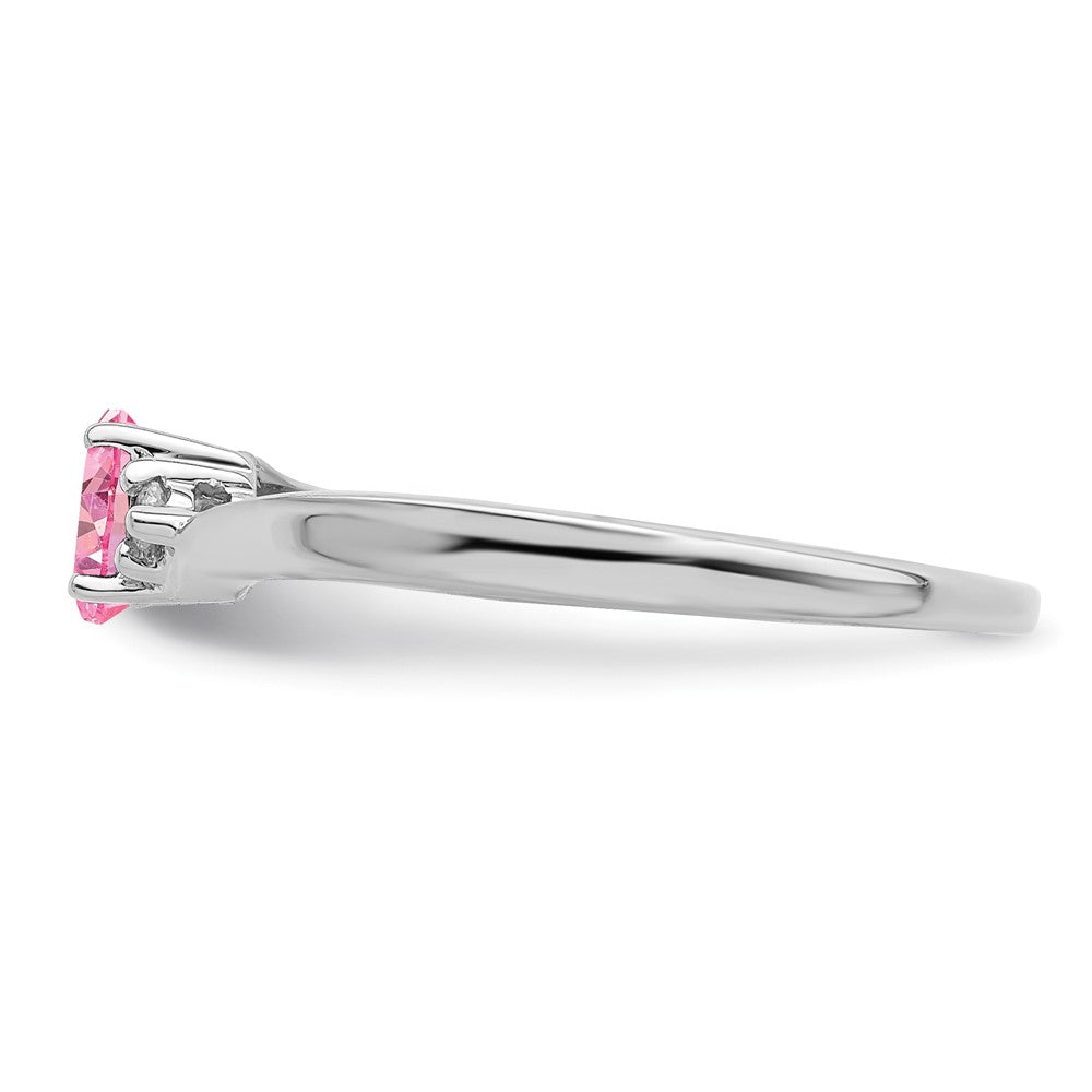 Sterlingsilber Rhodiniert Rosa Zirkonia & Diamant Geburtsstein Ring