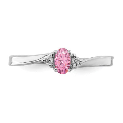 Sterlingsilber Rhodiniert Rosa Zirkonia & Diamant Geburtsstein Ring