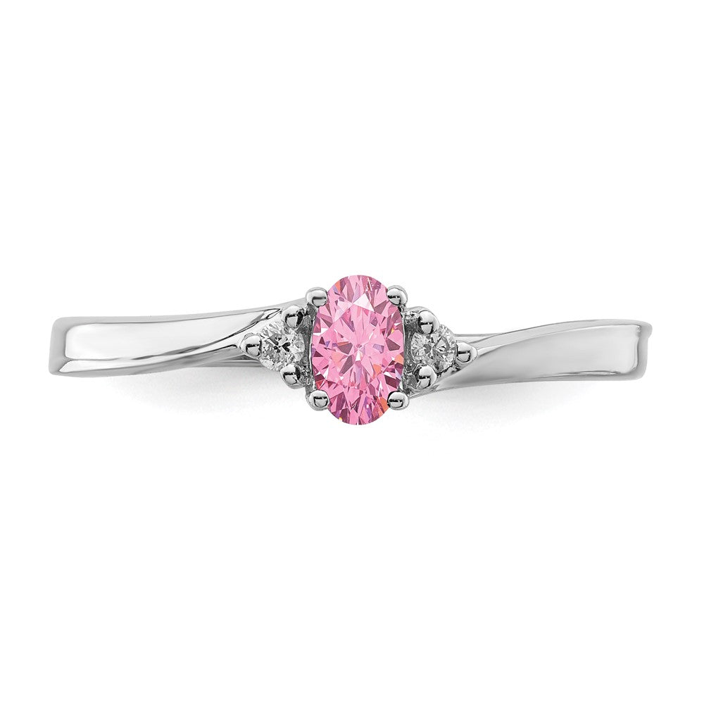 Sterlingsilber Rhodiniert Rosa Zirkonia & Diamant Geburtsstein Ring