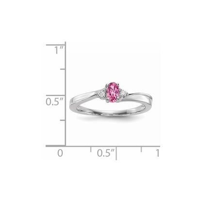 Sterlingsilber Rhodiniert Rosa Zirkonia & Diamant Geburtsstein Ring