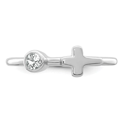 Sterlingsilber Rhodiniert Poliert Kreuz Weiß Topas Ring