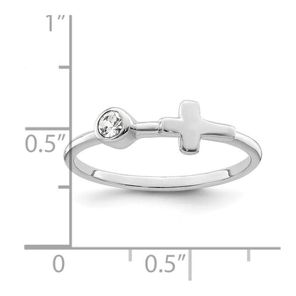Sterlingsilber Rhodiniert Poliert Kreuz Weiß Topas Ring