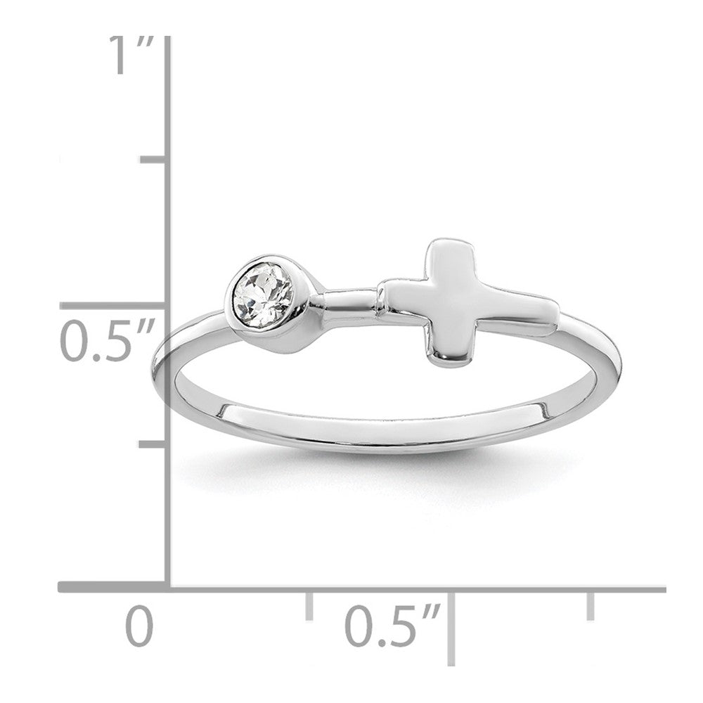 Sterlingsilber Rhodiniert Poliert Kreuz Weiß Topas Ring