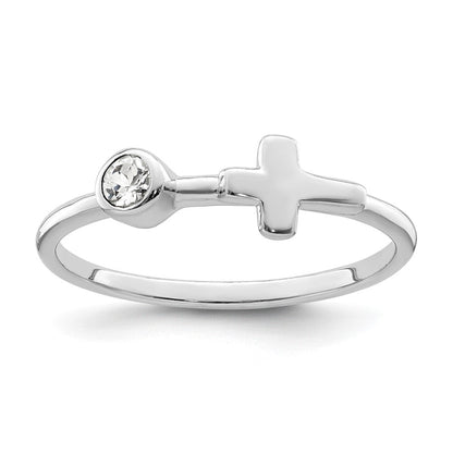 Sterlingsilber Rhodiniert Poliert Kreuz Weiß Topas Ring