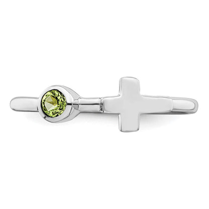 Sterlingsilber Rhodiniert Poliert Kreuz Peridot Ring