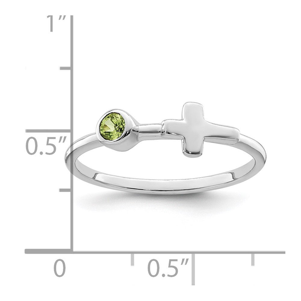 Sterlingsilber Rhodiniert Poliert Kreuz Peridot Ring