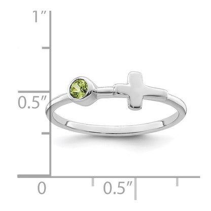 Sterlingsilber Rhodiniert Poliert Kreuz Peridot Ring